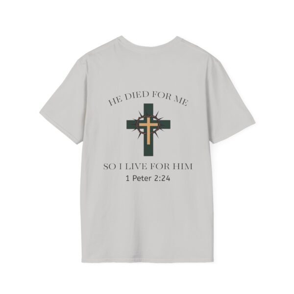 Faith-Inspired Unisex Softstyle T-Shirt | He Died For Me Design | Christian Apparel - Image 6